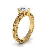 Gold 1/2ct TDW White Diamond Scroll Detail Shank Solitaire Engagement Ring - Handcrafted By Name My Rings™
