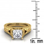 Gold 1/2ctw TDW White Diamond Milgrain Finish Engagement Ring - Handcrafted By Name My Rings™