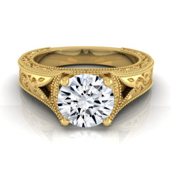 Gold 1/2ctw TDW White Diamond Milgrain Finish Engagement Ring - Handcrafted By Name My Rings™