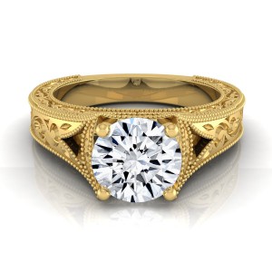 Gold 1/2ctw TDW White Diamond Milgrain Finish Engagement Ring - Handcrafted By Name My Rings™
