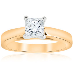 Gold 1ct TDW Princess Cut Solitaire Diamond Clarity Enhanced Engagement Ring Cathedral - Handcrafted By Name My Rings™