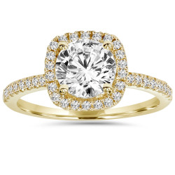 Gold 2 ct TDW Clarity Enhanced Diamond Halo Engagement Ring - Handcrafted By Name My Rings™