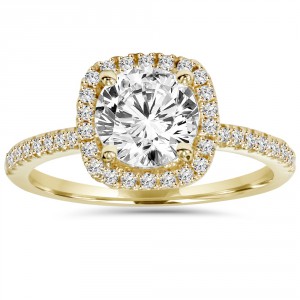 Gold 2 ct TDW Clarity Enhanced Diamond Halo Engagement Ring - Handcrafted By Name My Rings™