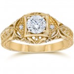 Gold 5/8 ct TDW Diamond Vintage Engagement Ring - Handcrafted By Name My Rings™