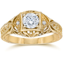 Gold 5/8 ct TDW Diamond Vintage Engagement Ring - Handcrafted By Name My Rings™