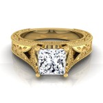 Gold IGI-certified 1ct TDW Princess-cut Antique-inspired Engraved Diamond Engagement Ring - Handcrafted By Name My Rings™