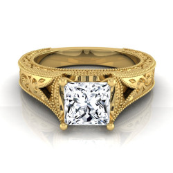 Gold IGI-certified 1ct TDW Princess-cut Antique-inspired Engraved Diamond Engagement Ring - Handcrafted By Name My Rings™