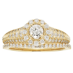 Gold IGI-certified 1ct TDW Round Diamond Bridal Ring Set - Handcrafted By Name My Rings™