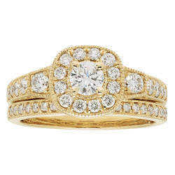 Gold IGI-certified 1ct TDW Round Diamond Bridal Ring Set - Handcrafted By Name My Rings™