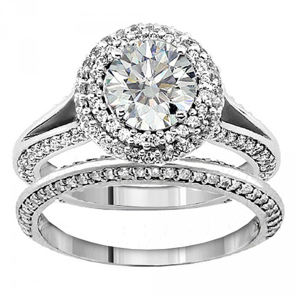 or White Gold 2 1/5ct TDW Diamond Encrusted Halo Engagement Ring - Handcrafted By Name My Rings™