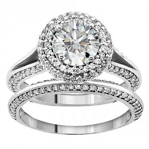 or White Gold 2 1/5ct TDW Diamond Encrusted Halo Engagement Ring - Handcrafted By Name My Rings™
