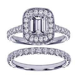 or White Gold 2 2/5ct TDW Pave Set Diamond Encrusted Emerald-cut Engagement Ring Set - Handcrafted By Name My Rings™