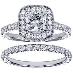 or White Gold 2 3/4ct TDW Diamond Encrusted Princess-cut Engagement Ring Set - Handcrafted By Name My Rings™