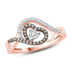 1/5 Carat White And Champagne Round Diamonds With Miracle plate in Heart Shape Promise Ring In Rose Gold. - Handcrafted By Name My Rings™