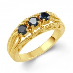 Gold Over Sterling Silver 1/2ct TDW Blue Diamond 3- Stone Engagement Ring - Handcrafted By Name My Rings™