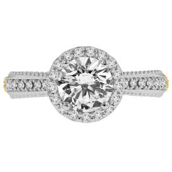 Two-tone Cbuc Zirconia Center and 3/8ct TDW Diamond Halo Semi Mount - Handcrafted By Name My Rings™