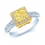 Two-tone Gold 1 1/3ct TDW Certified Fancy Yellow Radiant Diamond Engagement Ring - Handcrafted By Name My Rings™