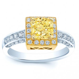 Two-tone Gold 1 1/3ct TDW Certified Fancy Yellow Radiant Diamond Engagement Ring - Handcrafted By Name My Rings™