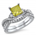 White Gold 1 2/5ct TDW Yellow Diamond Bridal Ring Set - Handcrafted By Name My Rings™