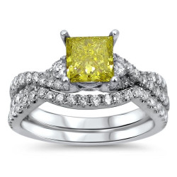 White Gold 1 2/5ct TDW Yellow Diamond Bridal Ring Set - Handcrafted By Name My Rings™