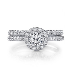 White Gold 1ct TDW Diamond Halo Bridal Ring Set - Handcrafted By Name My Rings™