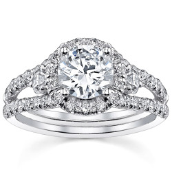 White Gold 2ct TDW Round Split Shank Halo Diamond Engagement Ring - Handcrafted By Name My Rings™