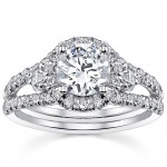 White Gold 2ct TDW Round Split Shank Halo Diamond Engagement Ring - Handcrafted By Name My Rings™