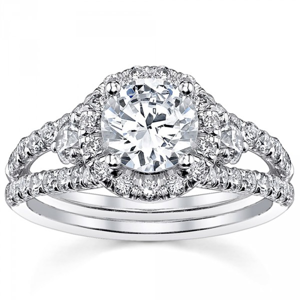 White Gold 2ct TDW Round Split Shank Halo Diamond Engagement Ring - Handcrafted By Name My Rings™