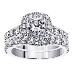 White Gold 3 1/3ct TDW Diamond Halo Bridal Ring Set - Handcrafted By Name My Rings™