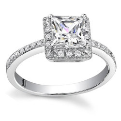 White Gold 3/4ct TDW Princess Diamond Halo Engagement Ring - Handcrafted By Name My Rings™
