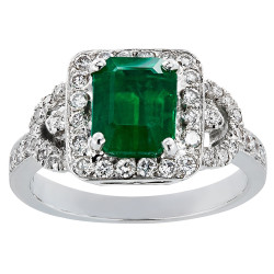 White Gold Emerald Diamond High-polished Ring - Handcrafted By Name My Rings™