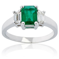 White Gold Emerald Diamond High-polished Ring - Handcrafted By Name My Rings™