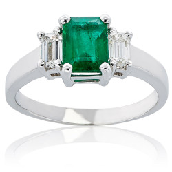 White Gold Emerald Diamond High-polished Ring - Handcrafted By Name My Rings™