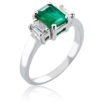 White Gold Emerald Diamond High-polished Ring - Handcrafted By Name My Rings™