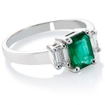 White Gold Emerald Diamond High-polished Ring - Handcrafted By Name My Rings™