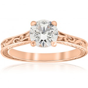 1ct Diamond Solitaire Rose Gold Vintage Engagement Ring Art Deco Filigree Clarity Enhanced  - Handcrafted By Name My Rings™