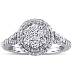 1ct TDW Diamond Flower Double Halo Engagement Ring in White Gold by The Signature Collection - Handcrafted By Name My Rings™