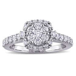 1ct TDW Diamond Flower Halo Engagement Ring in White Gold by The Signature Collection - Handcrafted By Name My Rings™