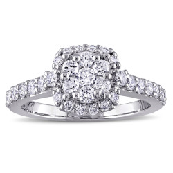 1ct TDW Diamond Flower Halo Engagement Ring in White Gold by The Signature Collection - Handcrafted By Name My Rings™