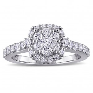 1ct TDW Diamond Flower Halo Engagement Ring in White Gold by The Signature Collection - Handcrafted By Name My Rings™