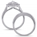1ct TDW Marquise-Cut Diamond Double Teardrop Halo Bridal Ring Set in White Gold by The Signature Collection - Handcrafted By Name My Rings™
