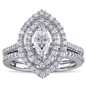 1ct TDW Marquise-Cut Diamond Double Teardrop Halo Bridal Ring Set in White Gold by The Signature Collection - Handcrafted By Name My Rings™