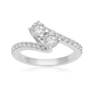 1ct Two Diamond Plus Pave Ring In White Gold - Handcrafted By Name My Rings™