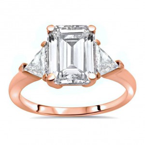 2 1/3 ct TGW Emerald Moissanite Trillion Diamond Engagement Ring Rose Gold - Handcrafted By Name My Rings™