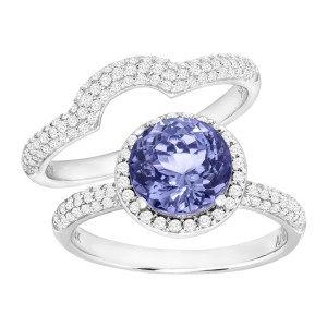 2 1/4 ct Natural Tanzanite & 5/8 ct Diamond Engagement Ring Set in White Gold - Purple - Handcrafted By Name My Rings™