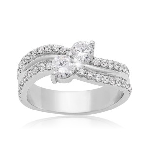 2Be Bonded Together White Gold 1ct TDW Two Diamond Plus Ring - Handcrafted By Name My Rings™