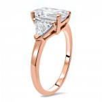 3 1/5 ct TGW Emerald Moissanite Trillion Diamond Engagement Ring Rose Gold - Handcrafted By Name My Rings™