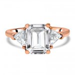 3 1/5 ct TGW Emerald Moissanite Trillion Diamond Engagement Ring Rose Gold - Handcrafted By Name My Rings™
