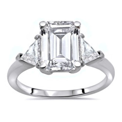 3 1/5 ct TGW Emerald Moissanite Trillion Diamond Engagement Ring White Gold - Handcrafted By Name My Rings™