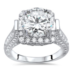 3 2/5 ct TGW Round Moissanite Diamond Engagement Ring White Gold - Handcrafted By Name My Rings™